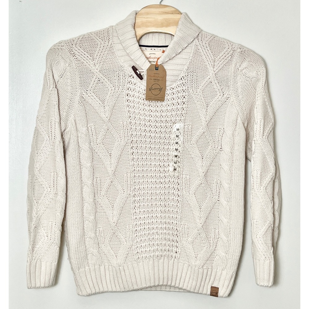 NWT Weatherproof Vintage Cable Knit Sweater Med Shawl Collar Toggle Fisherman